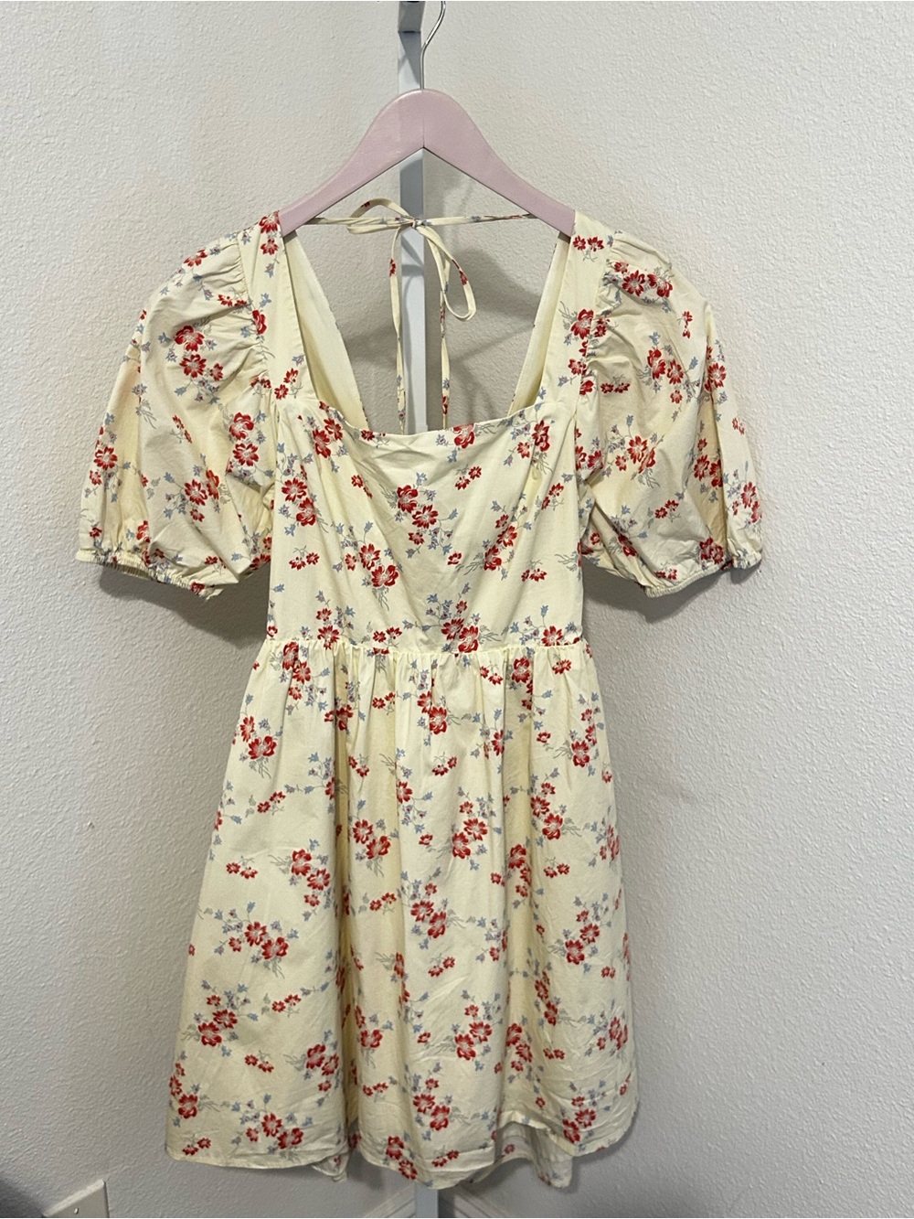 Wayf Cream Mini Dress with Red Floral Print